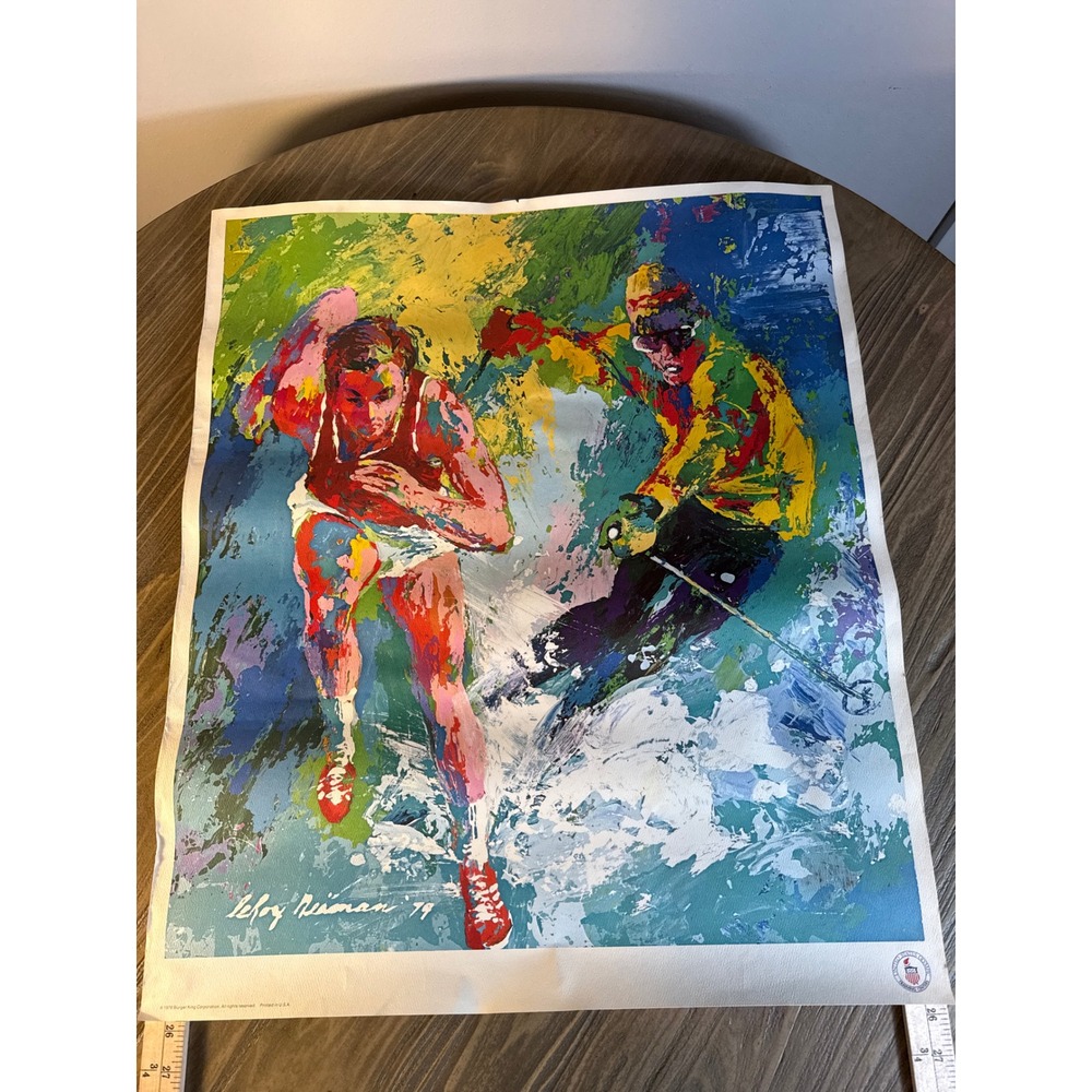 Vintage‎ 1979 LeRoy Neiman Art Poster Olympics 22x26 Burger King Running Skiing